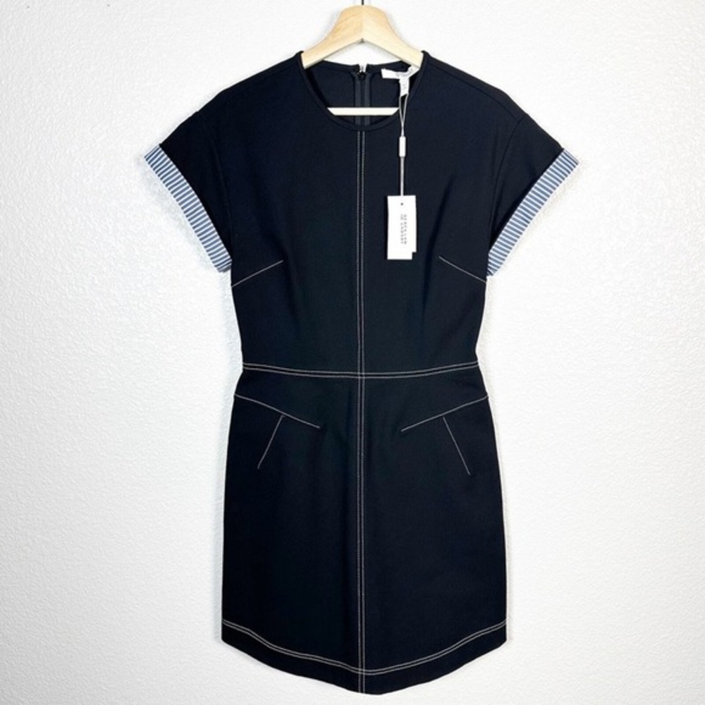 Derek Lam 10‎ Crosby NWT Size 2 Preppy Office Black Short Sleeve Crew Neck Dress